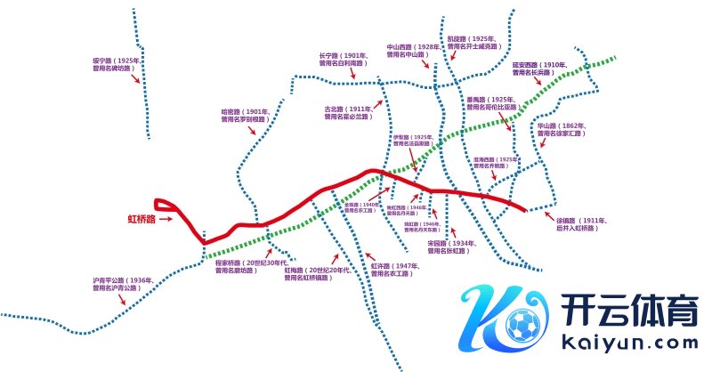 虹桥路及其沿线支路图。编撰组以百度地图为底图绘制。上海城市建设档案馆供图。